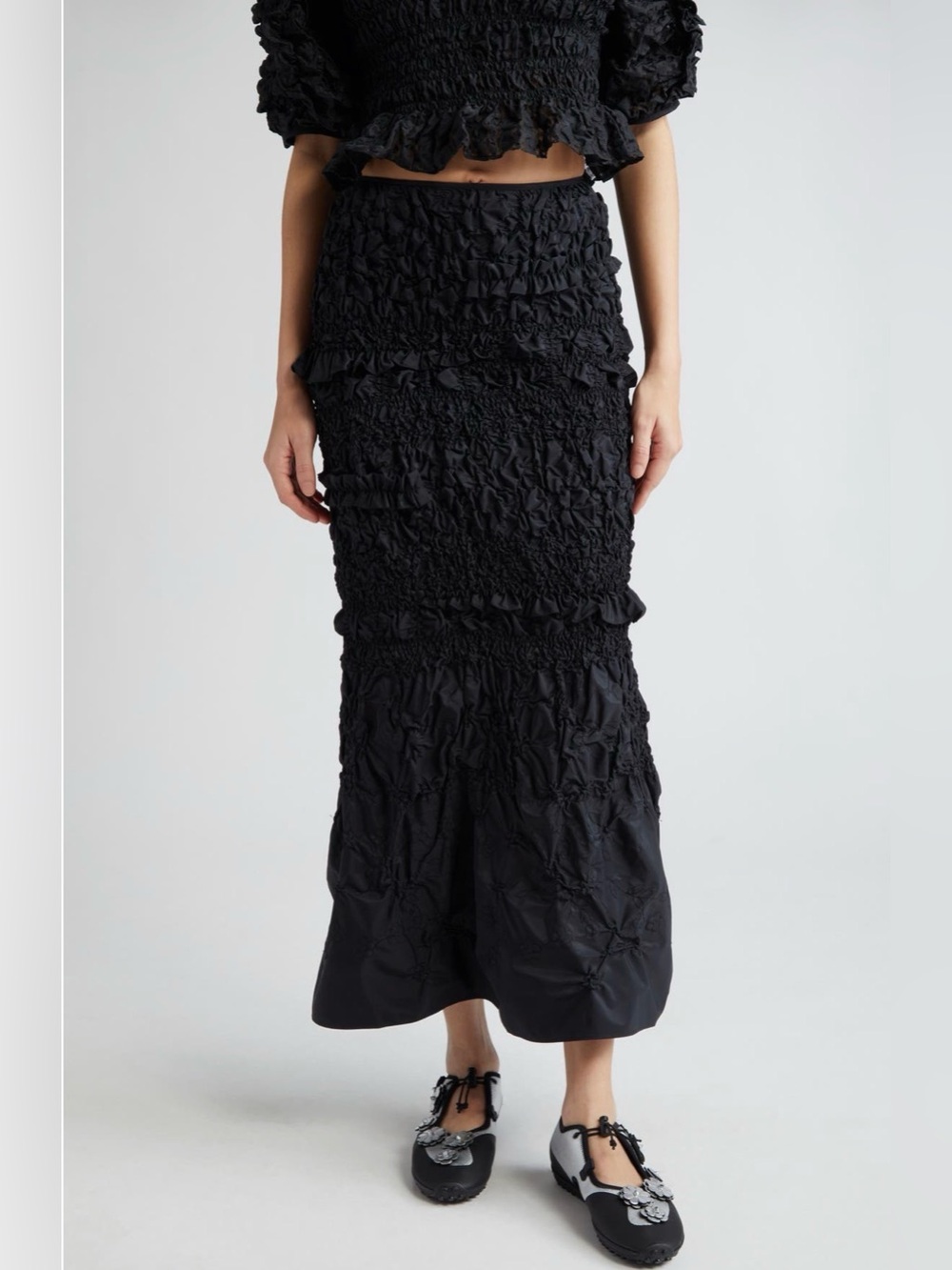 Cecilie Bahnsen Venus Ruffled $850 Mermaid Midi Skirt in black sz 6